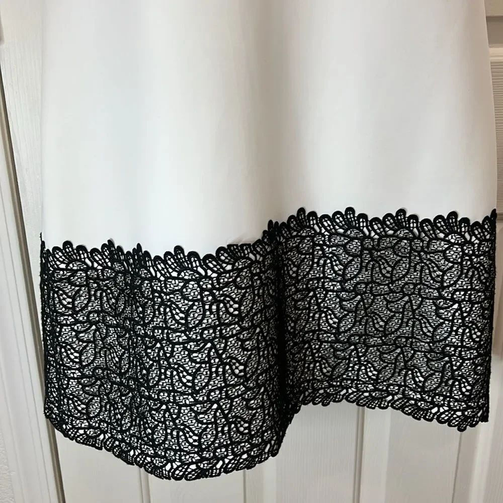 Calvin Klein White & Black Sleeveless Dress Scoop Neck Lace Accent Sz 12 Stretch - Picture 4 of 11